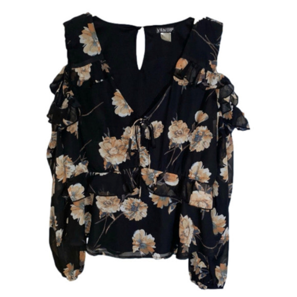 Venus Black Floral Cold Shoulder Blouse Women's Size 14 - Picture 2 of 9
